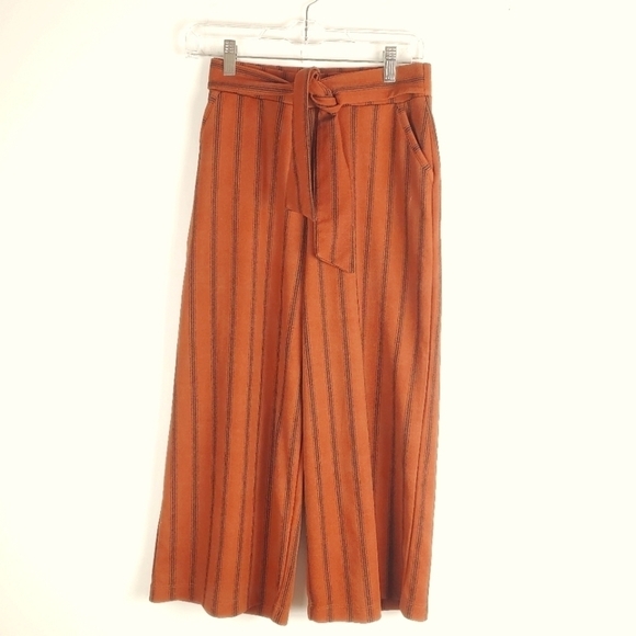 ALTAR'D State Small Wide Leg Cropped Pants Orange Black Stripes Waist Tie Pullon - Picture 1 of 12